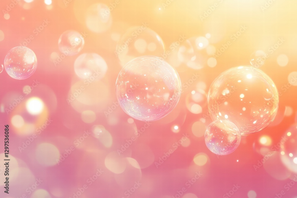 Poster colorful bubbles floating against a soft pastel background create a dreamy atmosphere at sunset. gen
