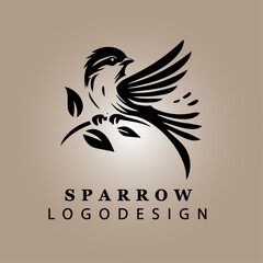 Black Sparrow Logo Perched on Crescent Moon with Minimalist Design on Beige Gradient Background for Business, Nature, Branding, and Creative Identity Concepts
