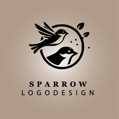 Black Sparrow Logo Perched on Crescent Moon with Minimalist Design on Beige Gradient Background for Business, Nature, Branding, and Creative Identity Concepts
