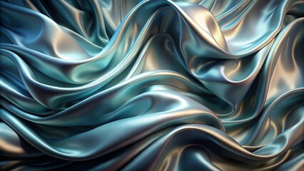 Obraz premium Abstract Teal and Silver Draped Fabric Texture Luxurious Smooth Waves of Shimmering Material