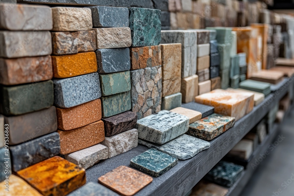 Poster architect hand selecting stone tile samples for modern design ideas showcasing textures and patterns
