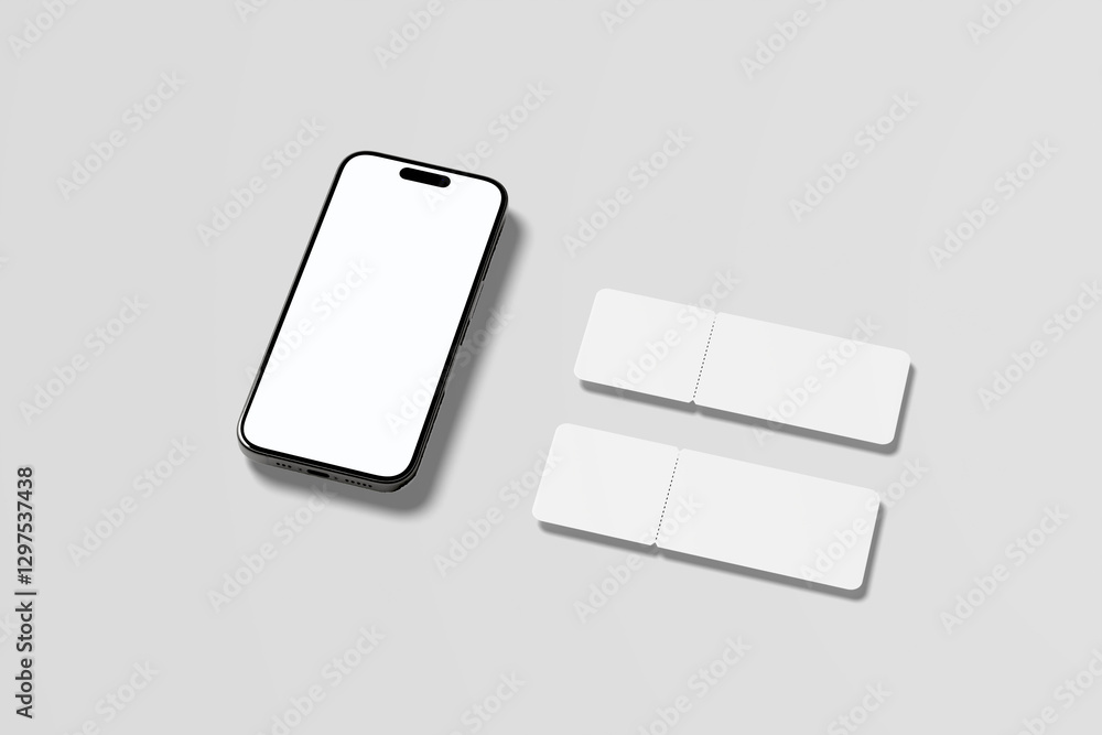 Poster 3d mobile phone with shadow. realistic, high quality smart phone mockup for ui ux presentation. tick