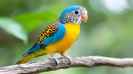 Fototapeta premium Vibrant Blue winged Parrot Perched on Branch Exotic Bird Vivid Colors Wildlife Photography