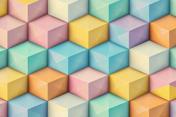 Fototapeta premium A vibrant pattern of pastel-colored 3D cubes arranged in a geometric layout, perfect for background designs, artwork, or creative projects.
