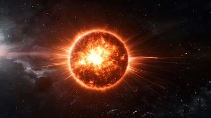 Obraz premium Vibrant solar explosion in space, showcasing intense energy and cosmic background effects