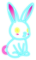 Easter bunny rabbit ears, digital line art in colorful neon light effect, PNG file no background