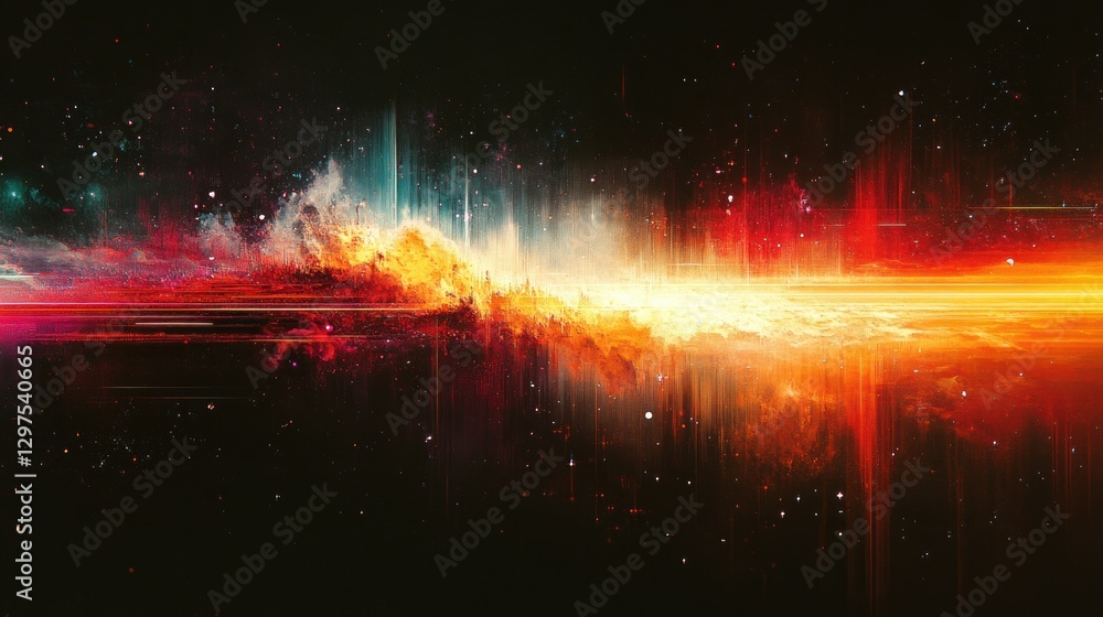 Poster vibrant abstract glitch background with digital distortion effects and dynamic light patterns
