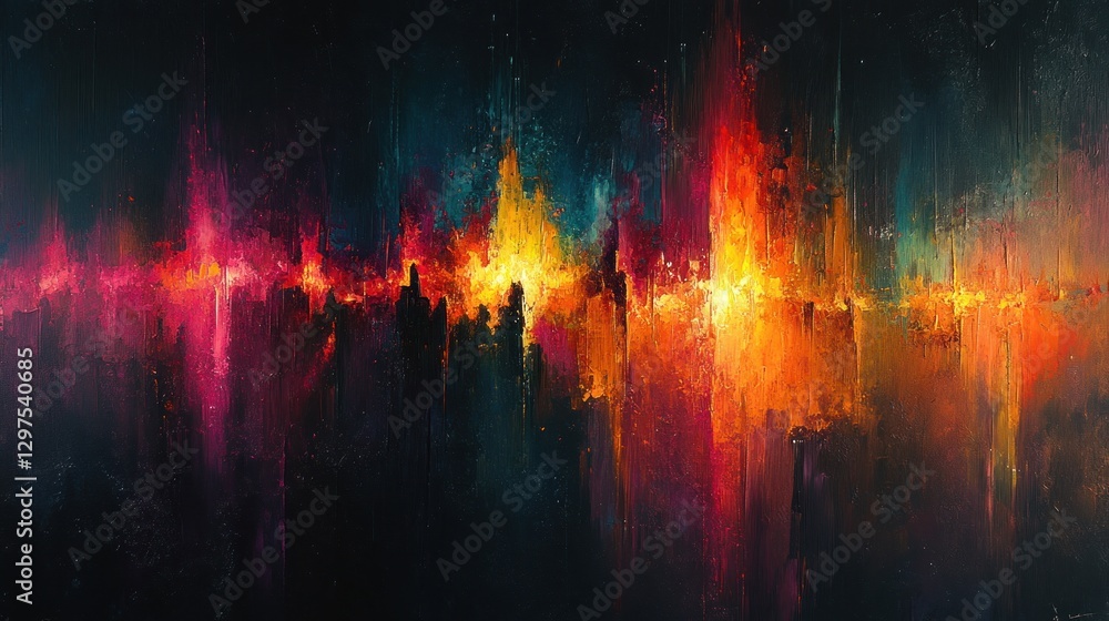 Poster dynamic dark background with abstract glitch texture and bright distortion effects in surreal artist