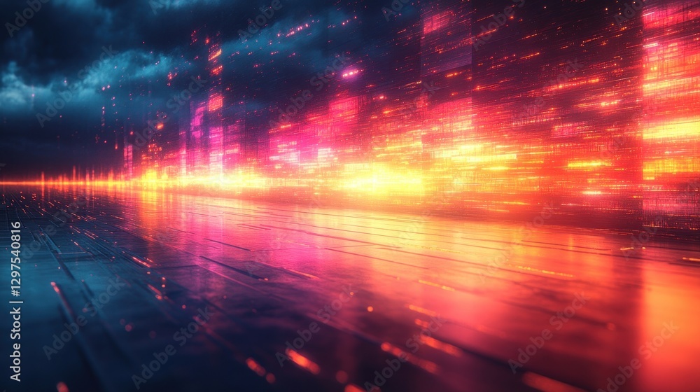 Poster vibrant dark glitch abstract background with distorted textures and illuminated ambient effects