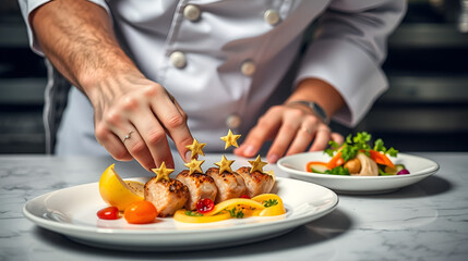 FIve-star chef puts finishing touches on a delicious dish