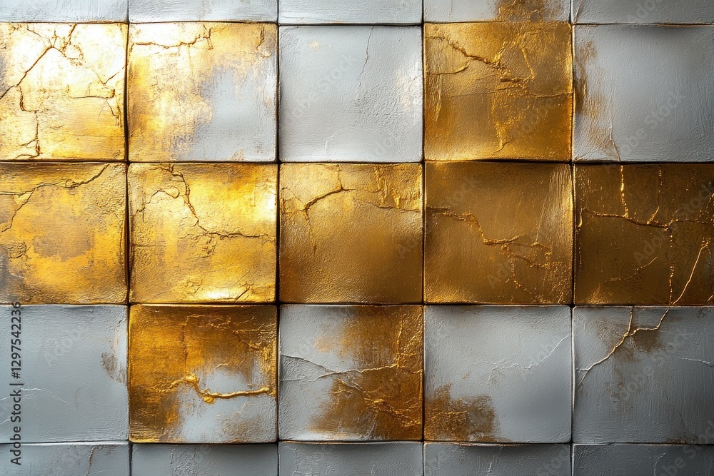 Poster gold squares overlapping on textured white background modern abstract