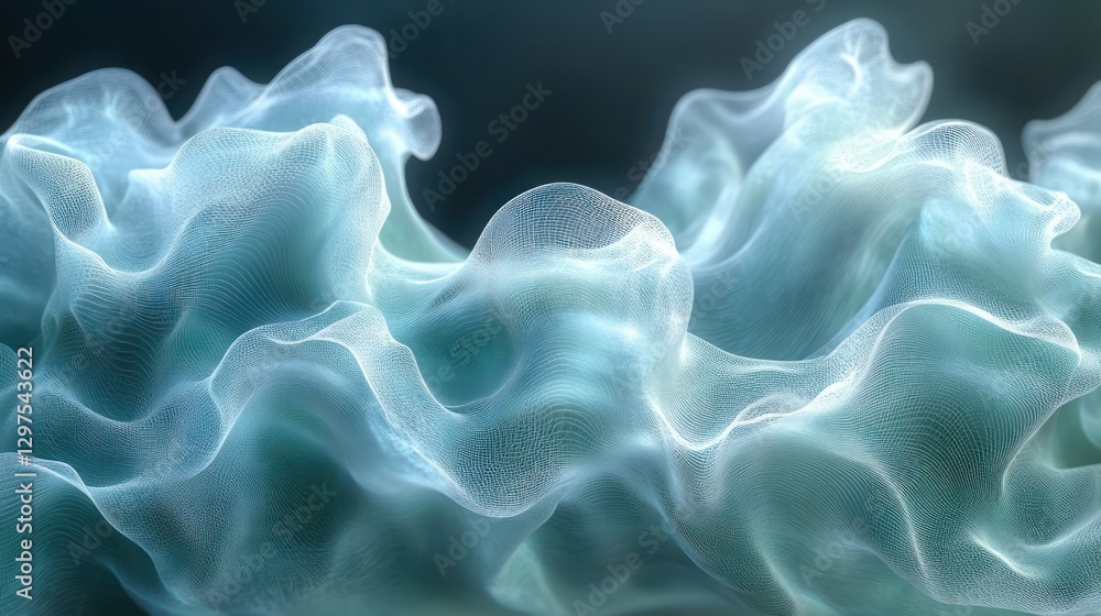 Poster blue and light green wave pattern minimalist design with smooth curves and soft gradients