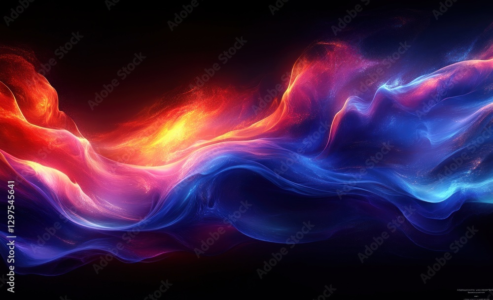 Poster neon light trails abstract composition dynamic motion space universe