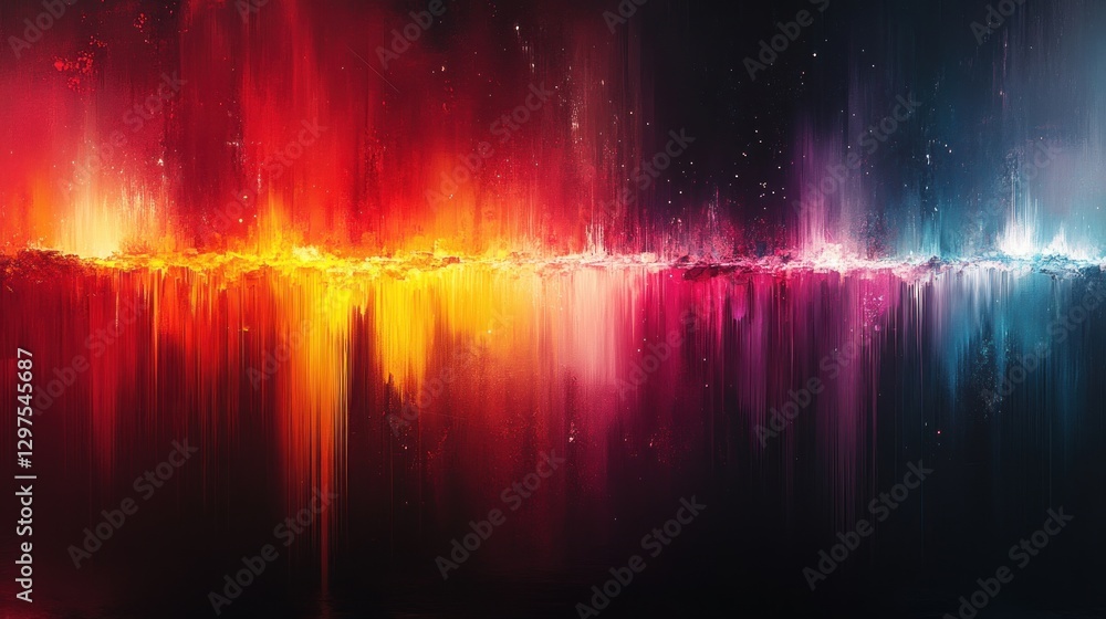 Poster vibrant abstract glitch digital art dark background with distortion effects and dynamic movement