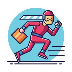 Superhero Running with Package Vector Illustration, A dynamic vector illustration of a superhero running swiftly while holding a package, with motion lines indicating speed.

