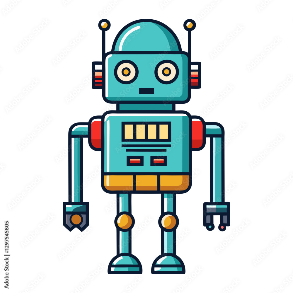 Poster robot vector illustration, a playful vector illustration of a retro robot with a colorful design, fe