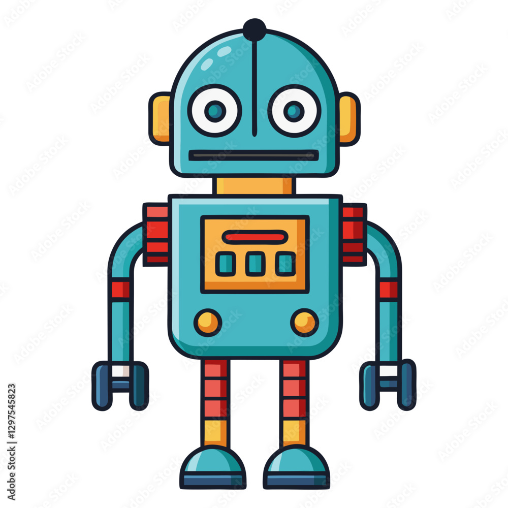 Poster vector retro robot with colorful design, a vector illustration of a retro-style robot with a colorfu