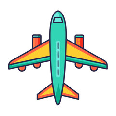 Airplane Vector Illustration, A colorful vector illustration of an airplane viewed from above with vibrant and bold design elements.
