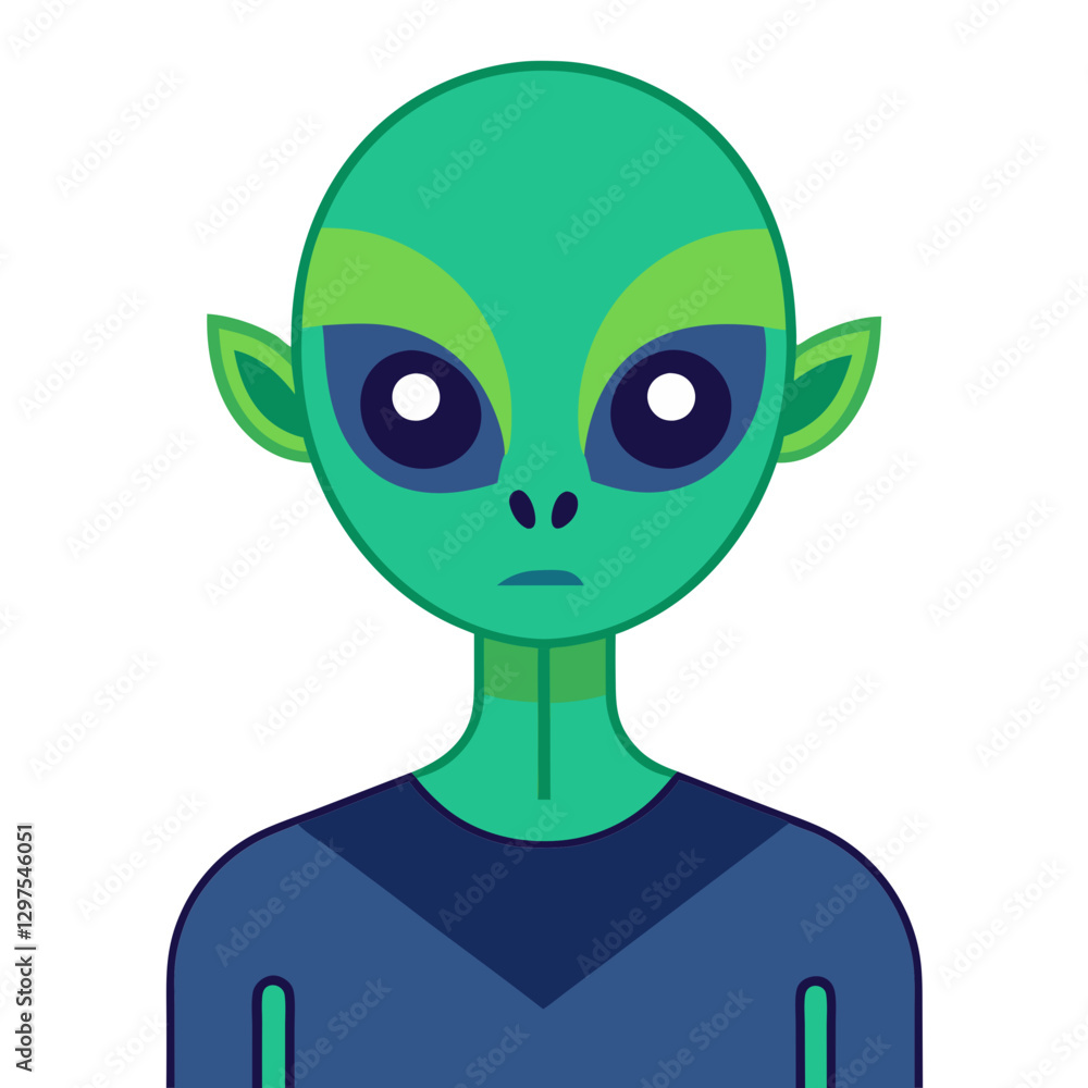 Poster vector simple green alien character with large eyes, a vector illustration of a simple green alien c