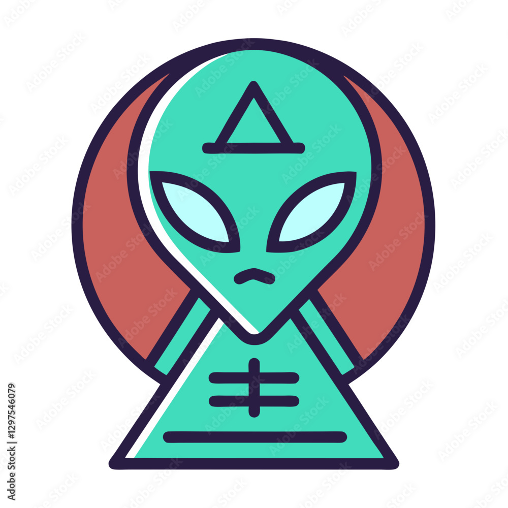 Poster vector alien icon with triangular geometric patterns, a vector illustration of a green alien icon wi