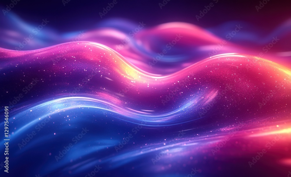 Poster neon light trails in a cosmic space landscape with abstract design and dynamic motion effects