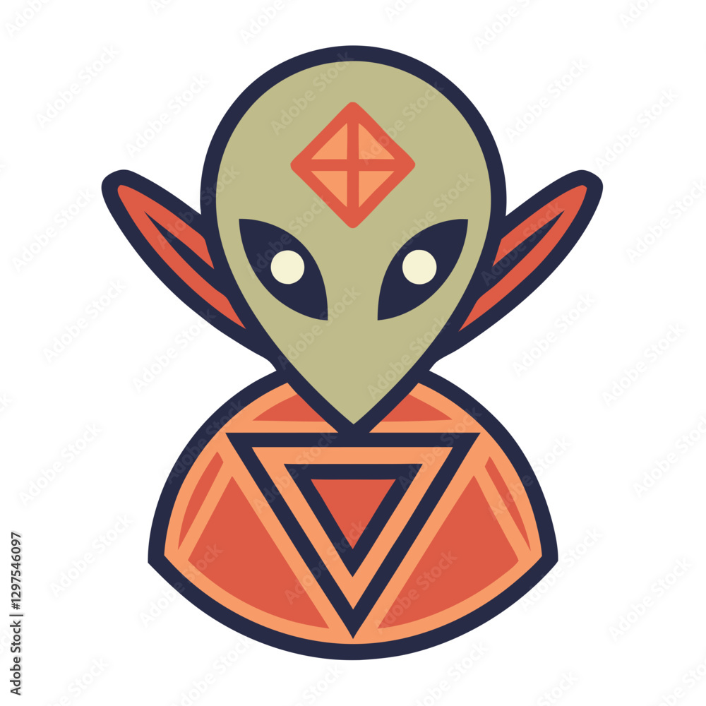 Poster vector alien icon with geometric triangular design, a vector illustration of a green alien icon with
