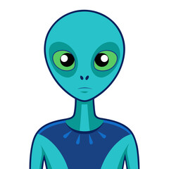 Vector Blue Alien Character with Large Eyes, A vector illustration of a blue alien character with large eyes and a simple, geometric design, featuring a neutral expression.
