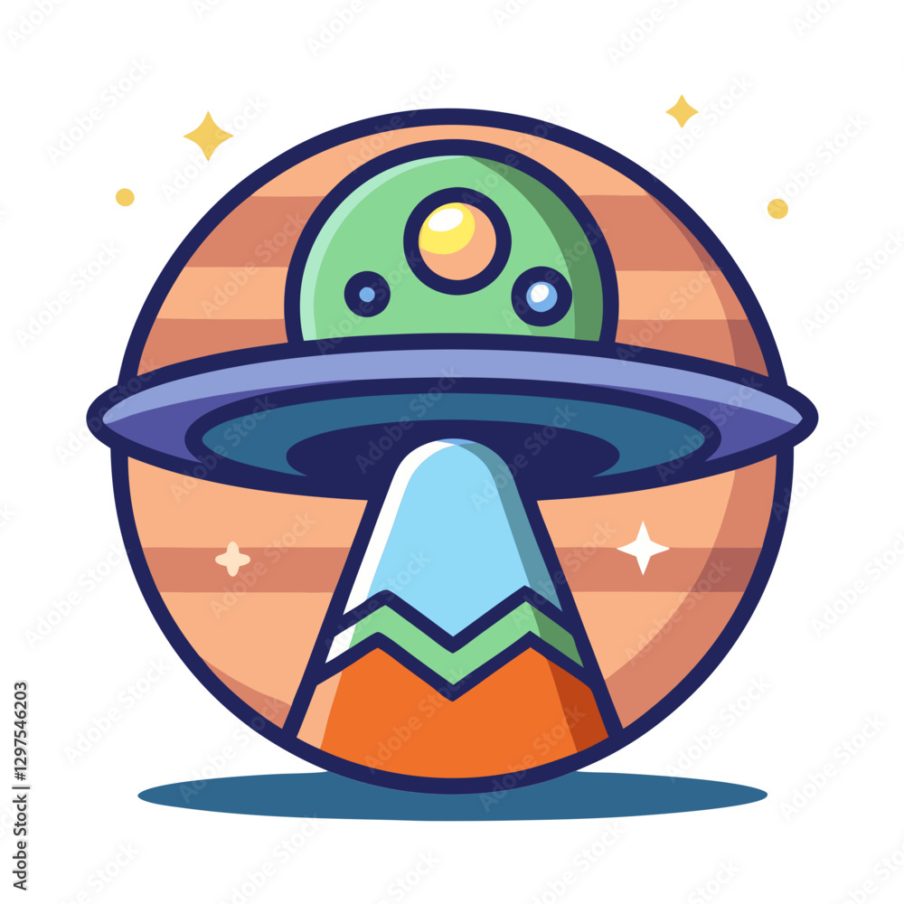 Poster vector ufo with colorful design and geometric elements, a vector illustration of a colorful ufo with