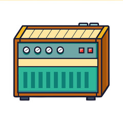 Vintage Radio Vector Illustration, A colorful vector illustration of a vintage radio with knobs, buttons, and a retro design.

