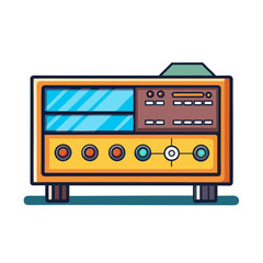 Vintage Radio Vector Illustration, A colorful vector illustration of a vintage radio with knobs, buttons, and a retro design.
