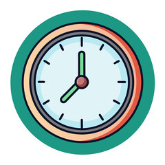 Vintage Clock Vector Illustration, A simple vector illustration of a vintage clock with a colorful frame and traditional time markings.
