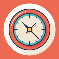Vintage Clock Vector Illustration, A simple vector illustration of a vintage clock with a colorful frame and traditional time markings.
