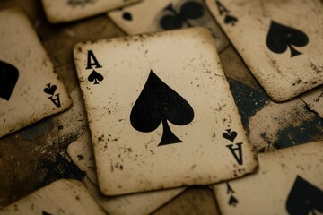 Grunge Aged Ace Of Spades Playing Card Close Up Photographed Close Up Showing Texture And Details