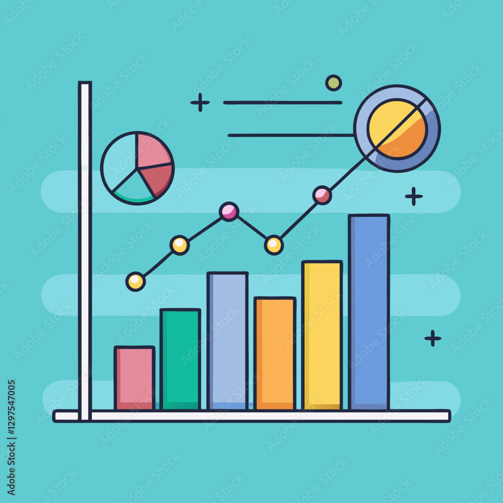 Poster data analytics graph vector illustration, a vibrant vector illustration of data analytics with bar c
