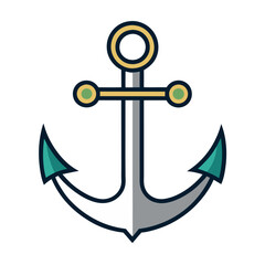 Classic Anchor Vector Illustration, A simple vector illustration of a classic ship anchor, featuring clean lines and bold colors with a maritime theme.
