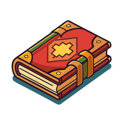 Vintage Leather Book Vector Illustration, A colorful vector illustration of a vintage leather-bound book with a decorative cover and classic binding.
