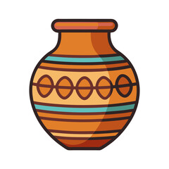 Decorative Ancient Pottery Vase Vector Illustration, A detailed vector illustration of an ancient pottery vase with concentric circular patterns and vibrant earthy tones.
