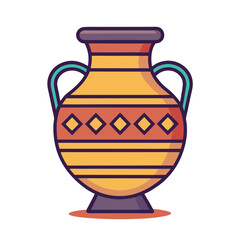 Geometric Ancient Vase Vector Illustration, A vector illustration of a traditional ancient vase featuring diamond-shaped patterns and vibrant colors, emphasizing historical craftsmanship.
