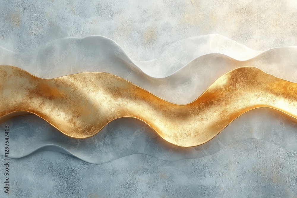 Poster abstract composition with delicate golden lines and textured white background in minimalist art styl