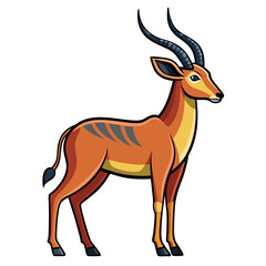 Antelope with Horns Vector Illustration, A vector illustration of an antelope with distinctive horns, ideal for wildlife, safari, and animal-related themes.
