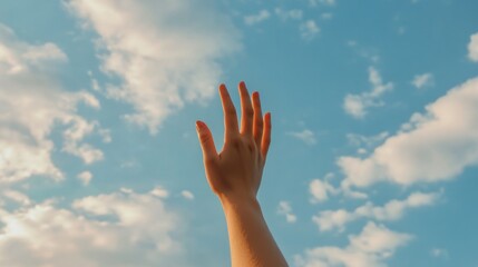 Isolated hand reaching for the sky, symbolic of hope and freedom generative ai