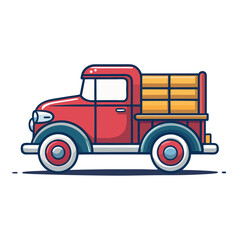 Red Vintage Pickup Truck Vector Illustration, A vector illustration of a red vintage pickup truck, perfect for transportation, farming, and classic vehicle themes.

