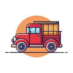 Red Vintage Pickup Truck Vector Illustration, A vector illustration of a red vintage pickup truck, ideal for transportation, farming, and retro vehicle themes.
