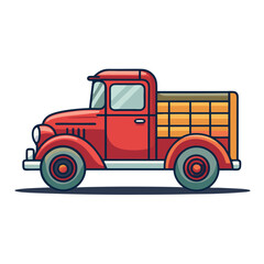 Red Pickup Truck Vector Illustration, A vector illustration of a red vintage pickup truck, ideal for transportation, retro, and vehicle-related themes.
