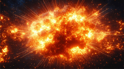 Explosive Burst in Space: Stunning Vector Art of a Fiery Cosmic Explosion with Bright Orange and Red Flames in the Universe, Capturing Dynamic Energy and Motion