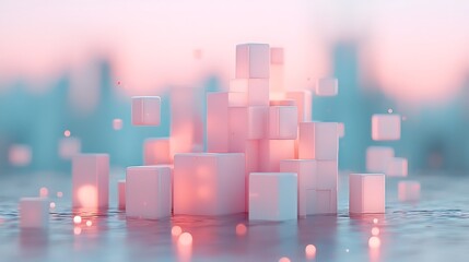 Abstract cubes floating in a minimalist environment digital art soft pastel colors modern aesthetic