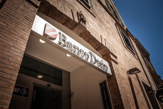 ROME, ITALY - JUNE 15, 2024: A Banco Desio sign on a building in Rome, Italy. Banco di desio e brianza is an italian retail bank.