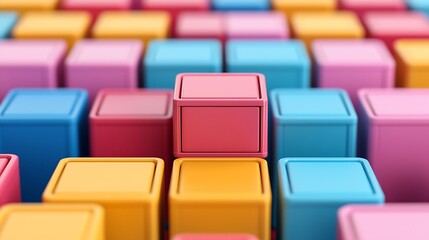 Obraz premium Colorful stacked cubes arrangement indoor studio abstract image vivid environment aerial view visual playfulness