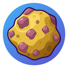 Vector Illustration of a Yellow Asteroid with Pink Spots, A playful vector illustration of a yellow asteroid with pink spots, floating in a blue cosmic background.

