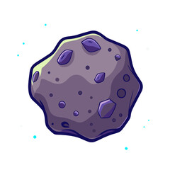 Vector Illustration of a Purple Space Asteroid, A playful vector illustration of a purple asteroid with craters, floating in a cosmic background.
